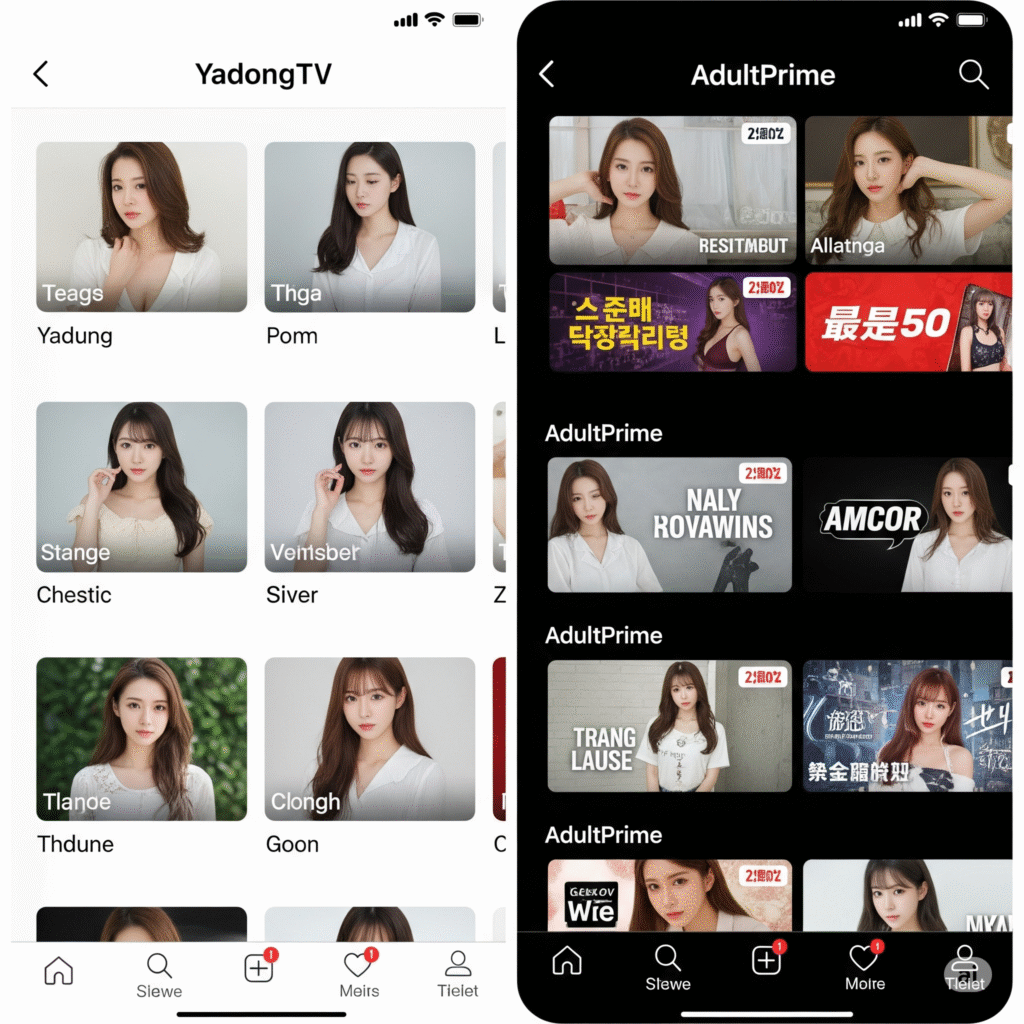 야동티비와 경쟁 플랫폼의 모바일 UI 비교(2021년)