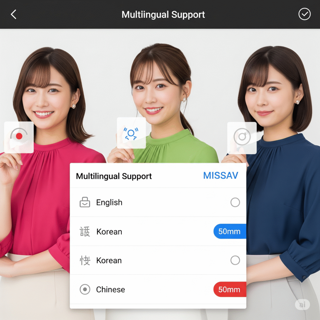 MISSAV의 다국어 지원 설정 화면