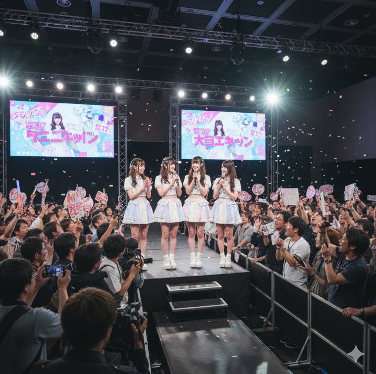 일본 AV 배우들이 팬미팅에서 팬들과 소통하는 모습.
