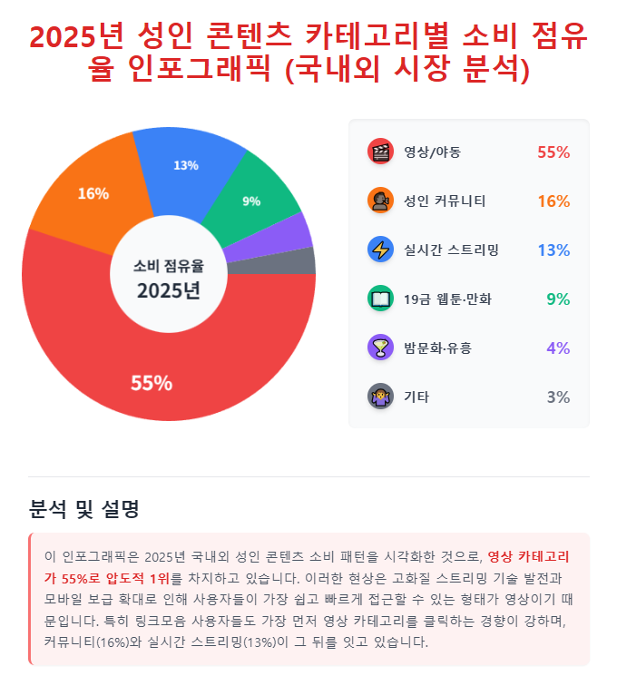 2025년 성인 콘텐츠 카테고리별 소비 점유율